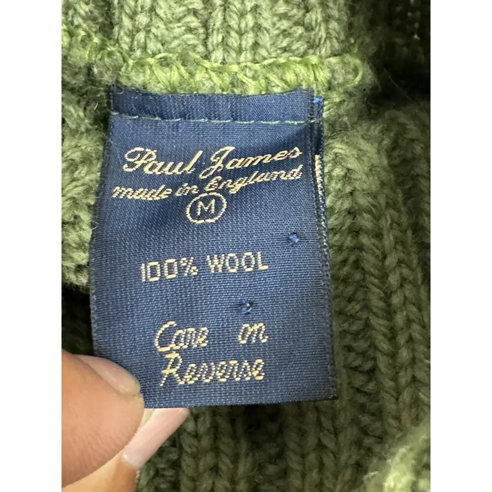 Paul James Women's M Green Wool Cable Knit Turtleneck Chunky Sweater Fisherman